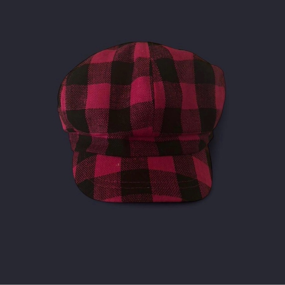 Plaid Newsboy Cap in Pink and Black